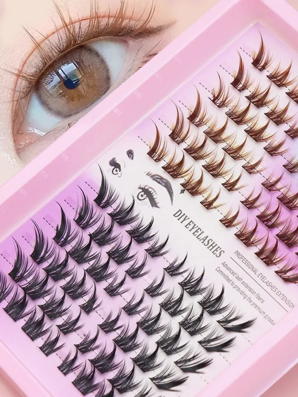 Cat Eye 16 rækker Cluster Lashes 406080100P Blandede DIY Individuelle øjenvipper Tykke Bakke DIY Eyelash Extension Wispy Volume Eyelashes — image 10