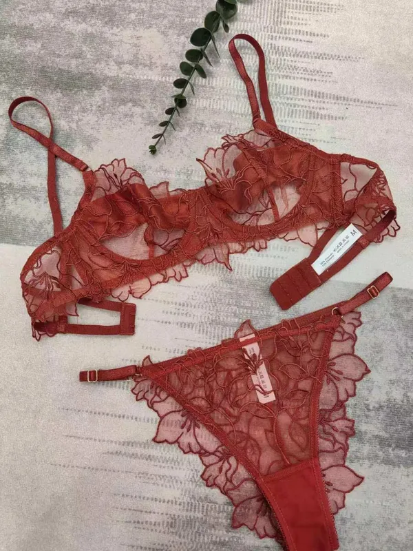 Set di lingerie in pizzo ricamato francese, busto grande, reggiseno dall'aspetto piccolo, senza ferretto, reggiseni trasparenti anti-cedimento per donna S-XL 32-38AB — image 12