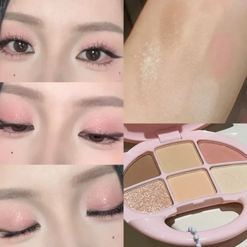 Disco per ombretti a sei colori rosa marrone Palette di ombretti perlescenti opachi a bassa saturazione Trucco coreano Cosmetico per occhi luccicante opaco