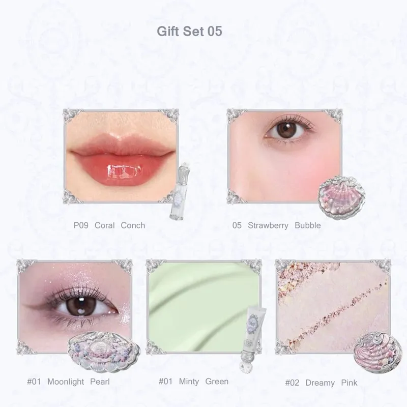 Flower Knows Shell Jewel Collection Set Hadiah Makeup Profesional Eyeshadow Blush Lip Glaze Setting Powder Correcting Primer Kit — image 7