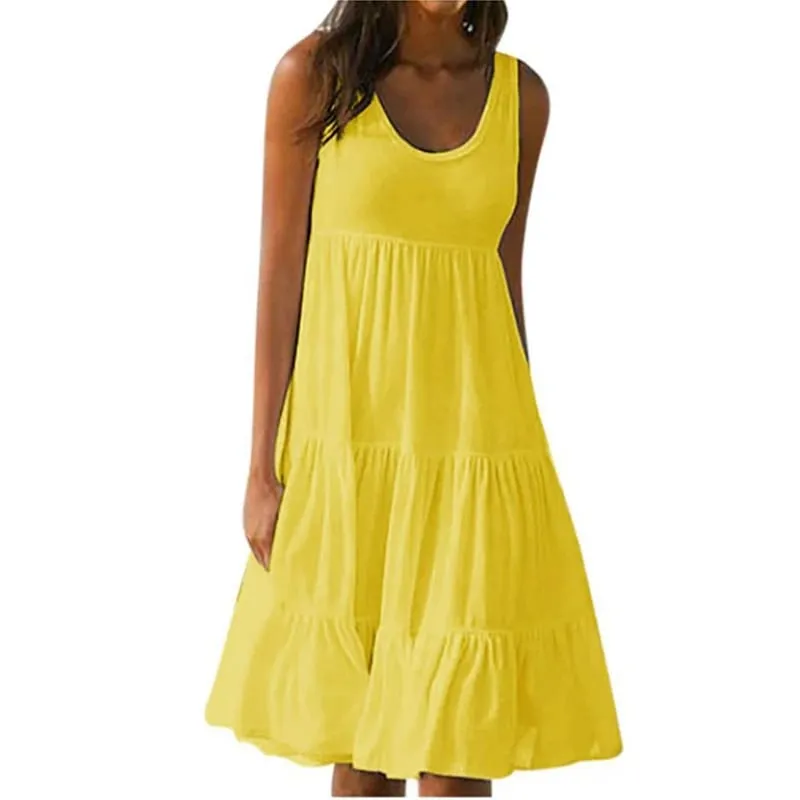 ผู้หญิงสบายๆชุดมินิ 2024 ฤดูร้อนElegantแขนกุดRufflesหลวมสั้นชุดBeach Party Sundress Oversize Streetwear — image 5