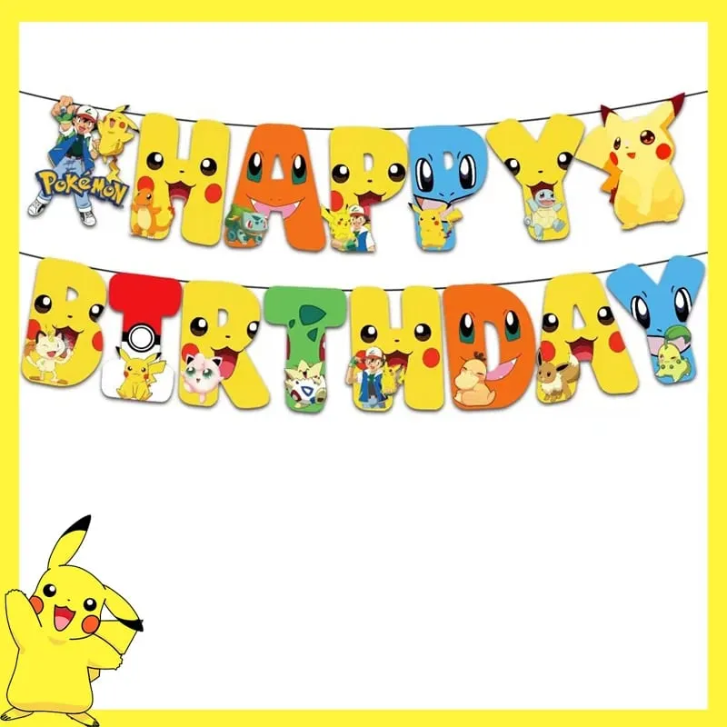 Pokemon Geburtstag Party Dekoration Pikachu Einweggeschirr Tasse Serviette Teller Tischdecke Baby Dusche Kuchen Topper Flagge Luftballons