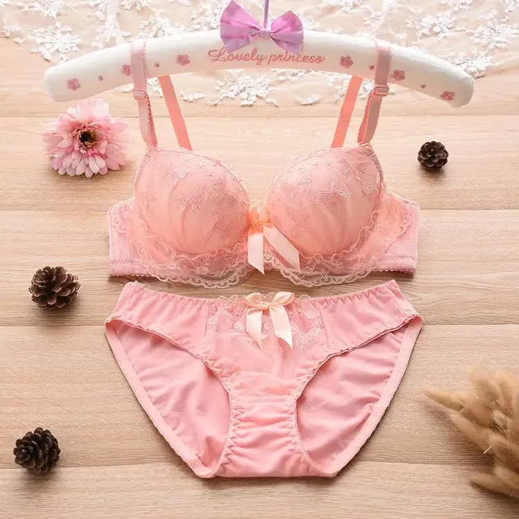 Set di lingerie sexy fiore di pizzo confortevole morbido reggiseno push up con ferretto e mutandine coppa AB intimo alla moda in due pezzi stile coreano — image 6