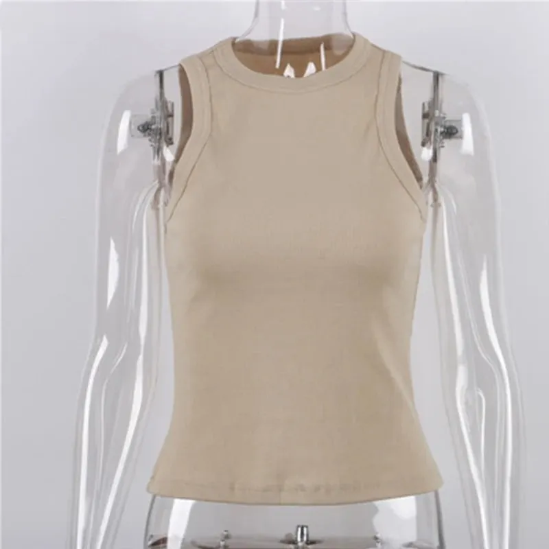 Top in maglia a costine Collo Camicie basic estive Bianco Nero Gilet sportivo casual con spalle scoperte Canotta da donna verde — image 11