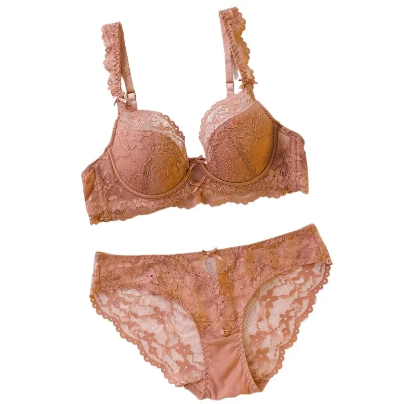 Dames zachte beugel-kant push-up bh-set Effen bloemmotief bralette Comfort vrouwelijke lingerieset Geschikt voor A/B/C-cup — image 3