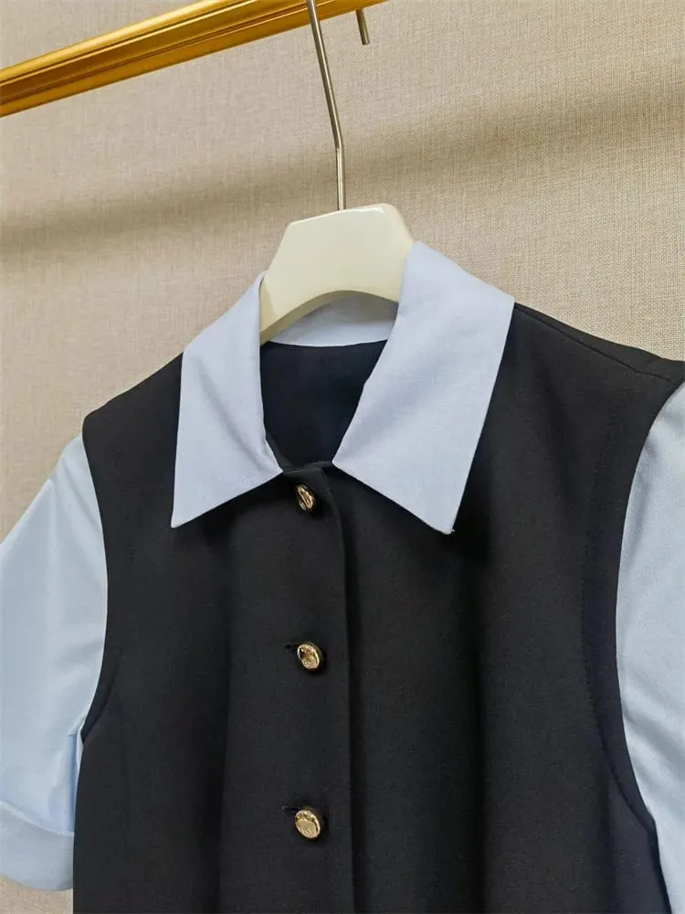 26 Early Spring Design Three Dimensional Cutting Color Blocked Women's Shirt Dress — image 3