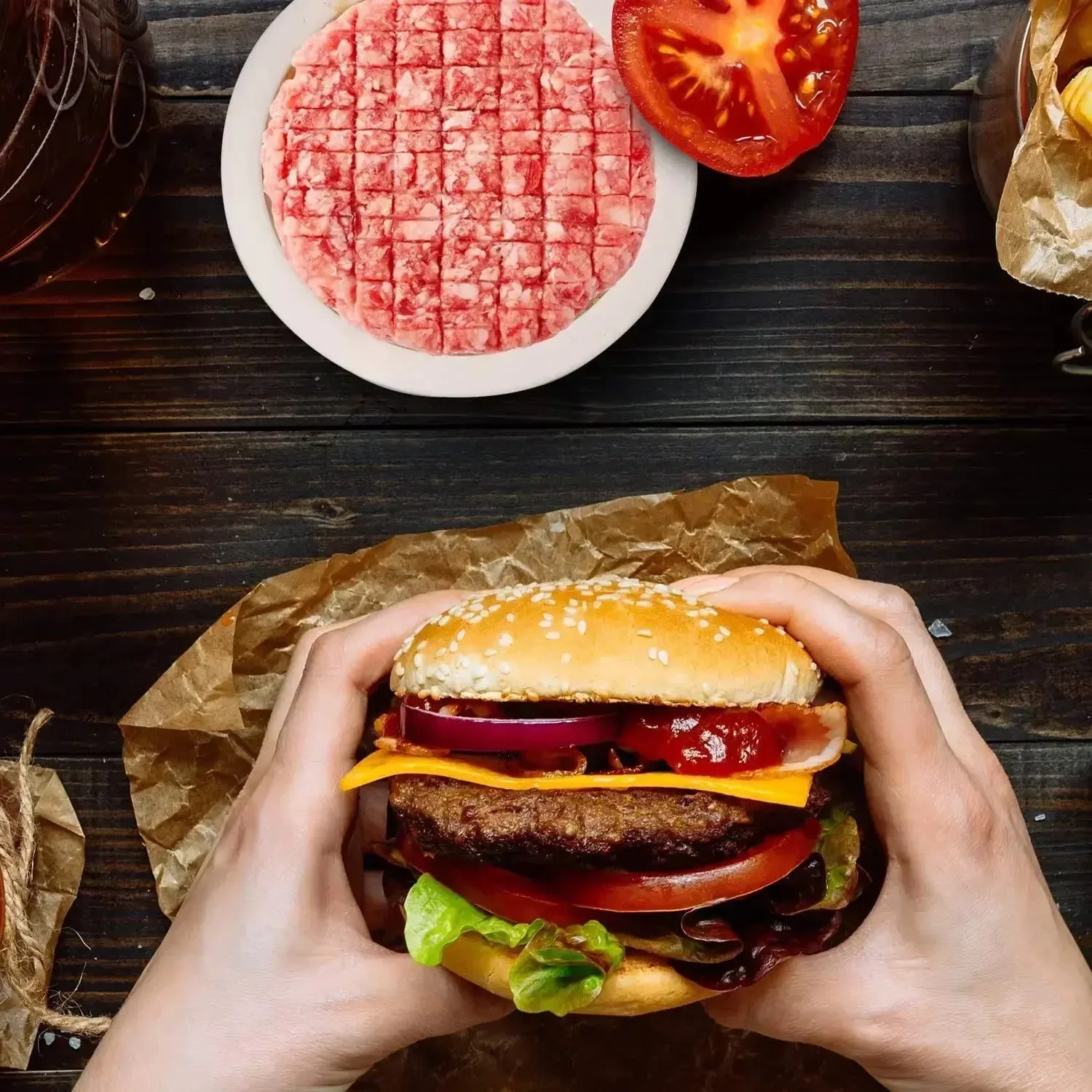 Burger Press Hamburger Press Patty Maker Acuan Cincin Acuan Burger Mudah Dilepaskan Hamburger Patty Press untuk BBQ