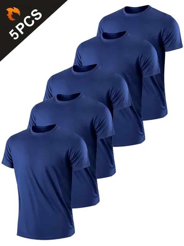 5PCS Men's Solid Color Ultralight Quick Dry Sport T-Shirt Breathable Lightweight Top For Fitness Training Workout Running Gym — image 8