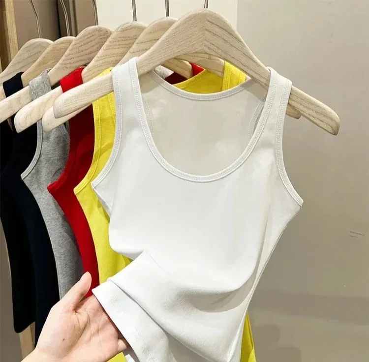 Neue Koreanische Stil U-Neck Ärmellose Strap Tank Tops Abnehmen Basis Schicht Top Mode Minimalistischen Design Sommer Weibliche Solide camis — image 7