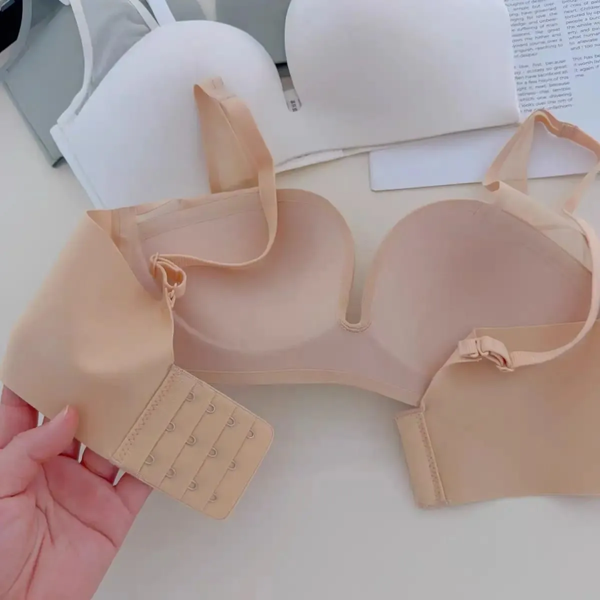 Seksi Dikişsiz Ön Düğme Güzellik Geri Push Up Lingerie Küçük Meme Toplama Hiçbir Çelik Halka Yumuşak Rahat Sutyen