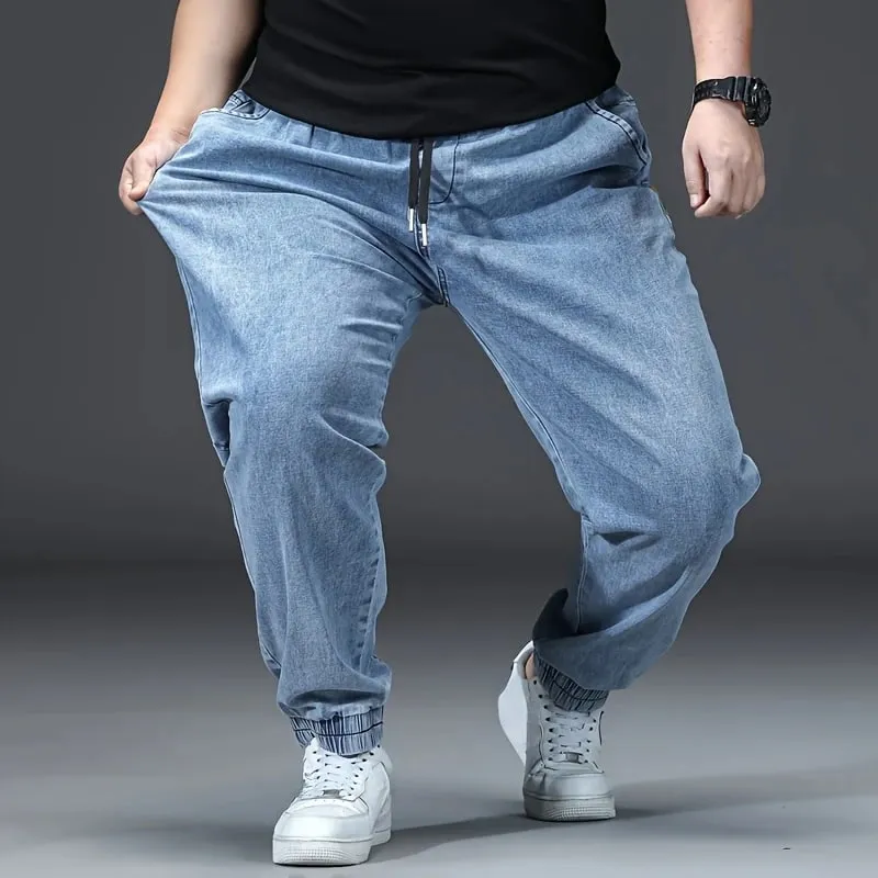 Jeans da jogging dritti larghi in vita elastica da uomo Pantaloni in denim alla caviglia con risvolto taglie forti pantalones hombre Pantaloni casual — image 5