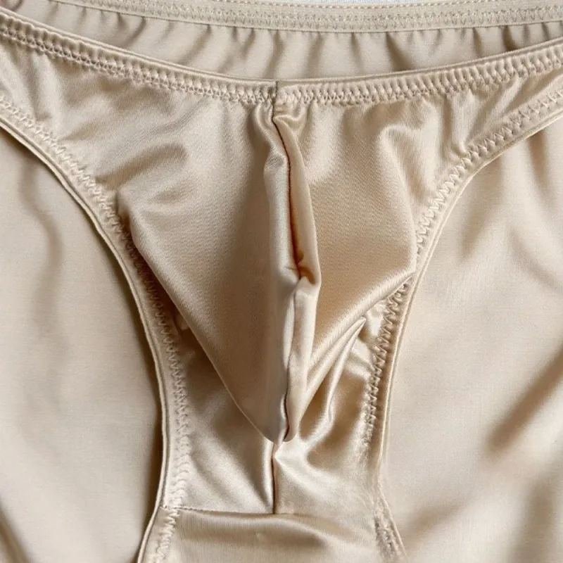 Bequeme U-Pouch-Unterwäsche für Herren mit niedriger Taille, atmungsaktiv, nahtlos, Satin-Seiden-Slip, schmaler Gürtel, Dessous, Eisseiden-Höschen, Sport — image 9