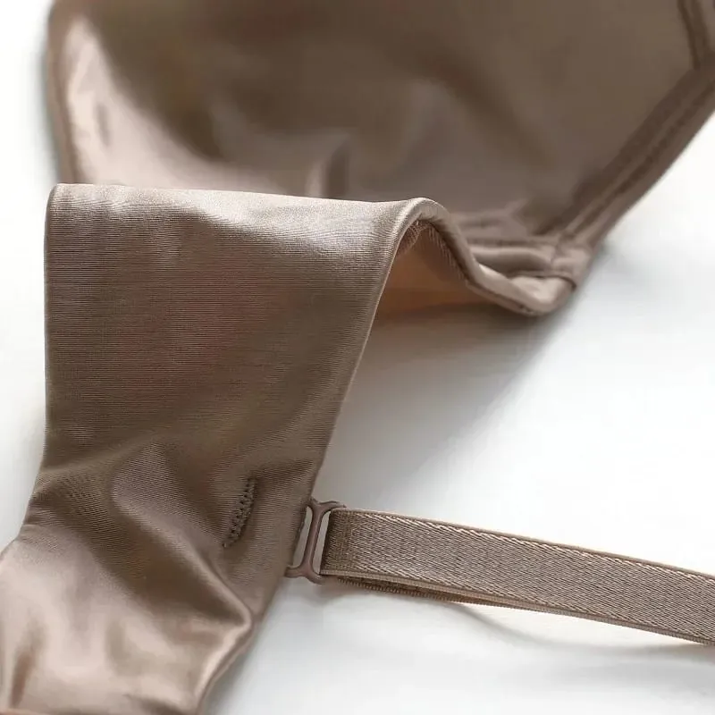 Tunn släta satin-bh och -byxor för kvinnor sommar-solid spetsdekor Anti slapp underkläder BH Söt underkläder kostym Нижнее Белье — image 7