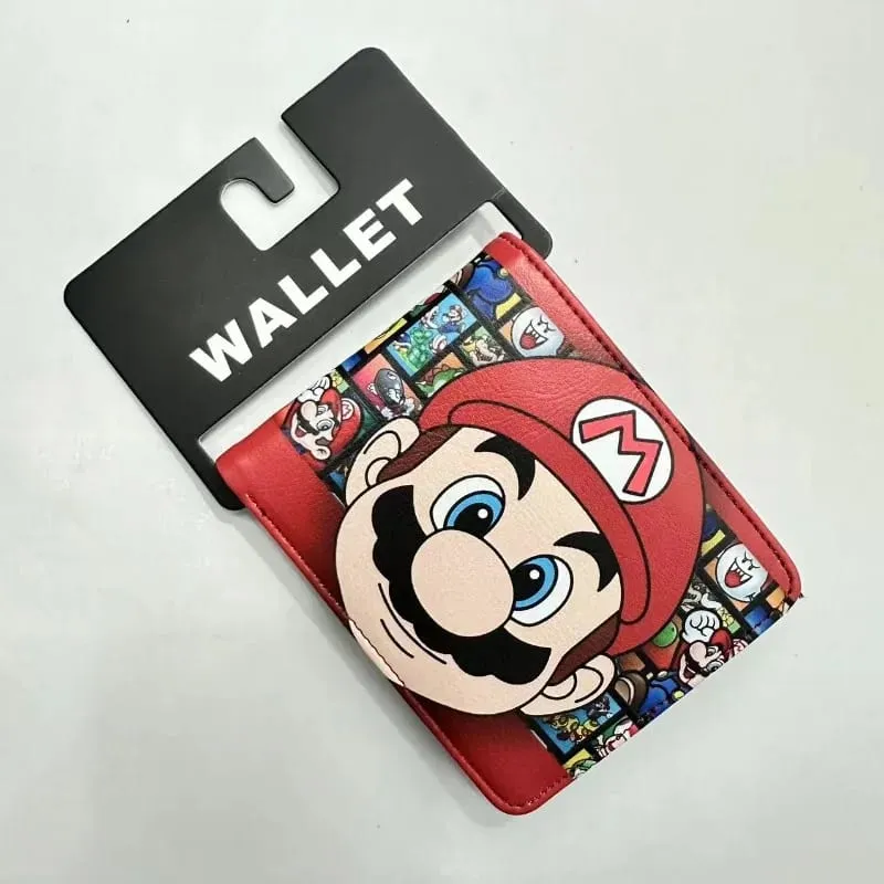Super Mario สั้นกระเป๋าสตางค์นักเรียนบุคลิกภาพ Kawaii PU กันน้ำมัลติฟังก์ชั่พับสะดวกเปลี่ยนคลิป