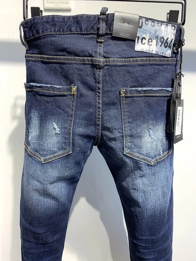 new D2 Men Jeans Badge Printed Coolguy Boy Long Pants Straight Pockets Hole SLIM BLUE embedded jeans pant 9811 — image 4
