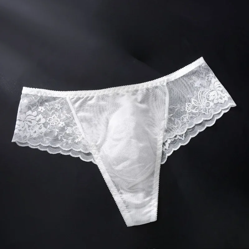 กางเกงในชาย ULTRA-บางลูกไม้ชุดชั้นใน SHEER Lmesh ยืดหยุ่นสูงกึ่งโปร่งใส Breathable Low-RISE กางเกง Sissy ชุดชั้นใน