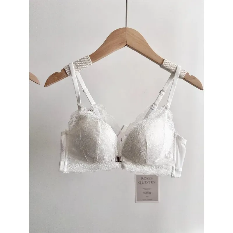 Set reggiseno in pizzo da donna con busto piccolo chiusura frontale senza fili bellissimo reggiseno push-up sul retro morbido intimo quotidiano taglia 32‑38AB — image 6