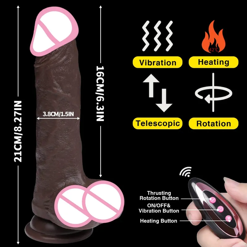 Gode réaliste vibrateur télescopique en Silicone, pénis de Masturbation pour femmes, bite de poussée, chauffage pour adultes, jouets sexuels télécommandés — image 17