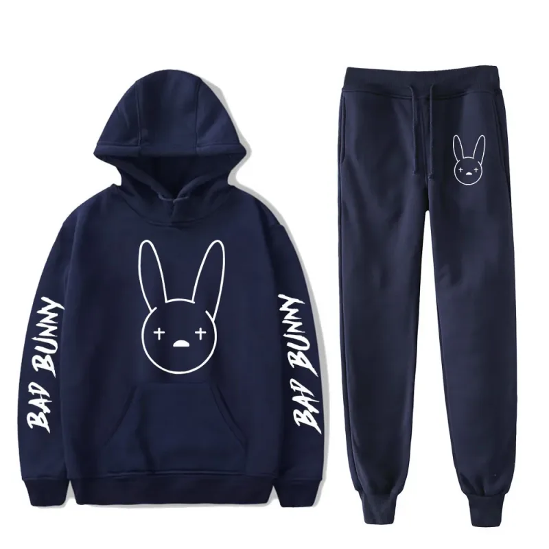 Harajuku Comfortable Funny bad bunny Print Sweatshirt Sweatpants Suit Men/Women Hoodies+ Trousers Suit Cute 2 Piece Set Clothes — image 15