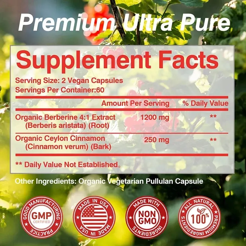 Berberine Capsules - Supports Cardiovascular Health Immune Function Metabolism and Healthy Weight Management — image 2