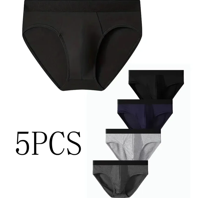 Sous-vêtements pour hommes, couleur unie, slips très extensibles, respirants, à la mode, grande taille, 5 pièces/ensemble — image 7