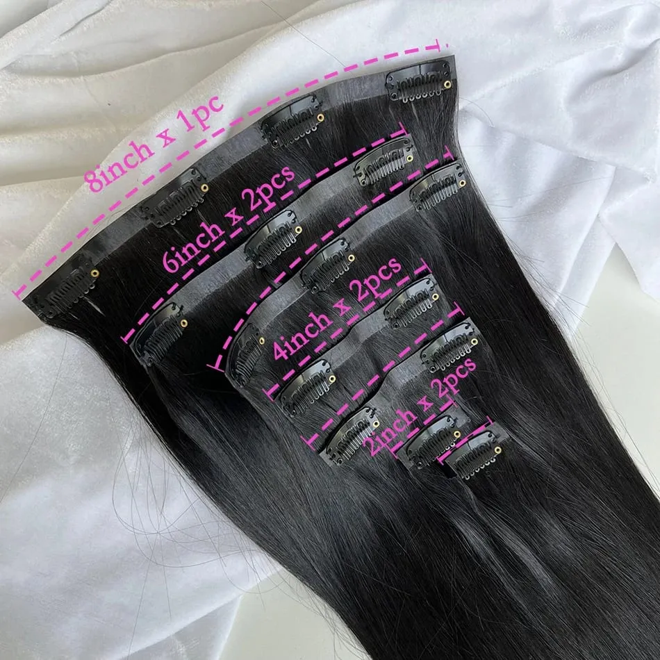 Rohe, unverarbeitete 100 g 7 Teile/Satz nahtlose Clips in #1B natürliche Farbe Echthaarverlängerungen langer PU-Schuss unsichtbares glattes Haar — image 3