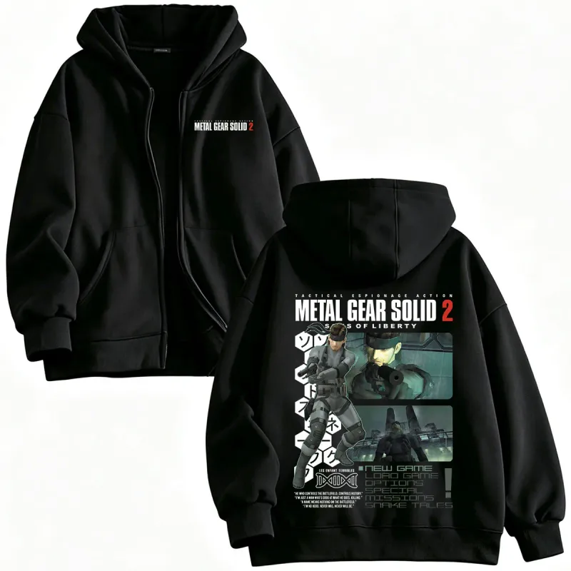 Metal Gear Solid 2 Sons of Liberty MGS2 Solid Snake Game Zipper Sweat à capuche pour homme Femme Polaire Zip Up Sweats à capuche Vestes Manteaux — image 1