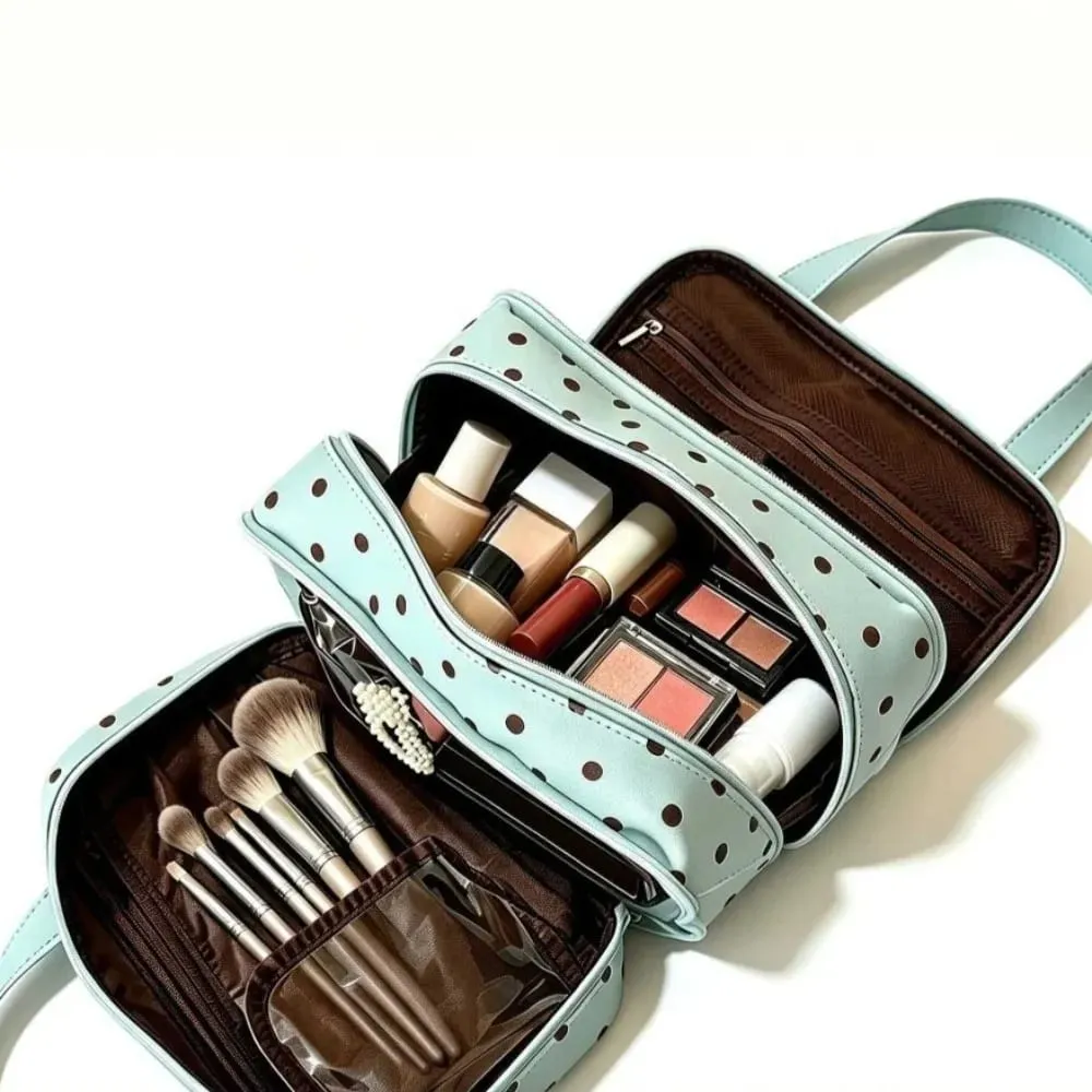 Borsa per organizer per pennelli per trucco impermeabile Borsa per cosmetici da viaggio in PU portatile multistrato Custodia per pennelli per trucco Borsa per articoli da toeletta — image 2