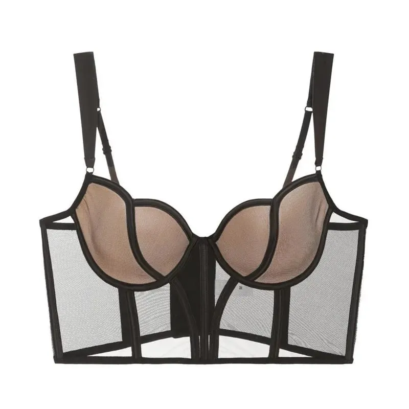 Francês longo fishbone malha retalhos sutiã conjunto fino moldar peito levantar lingerie sexy roupa interior macio e confortável S-XL terno — image 11