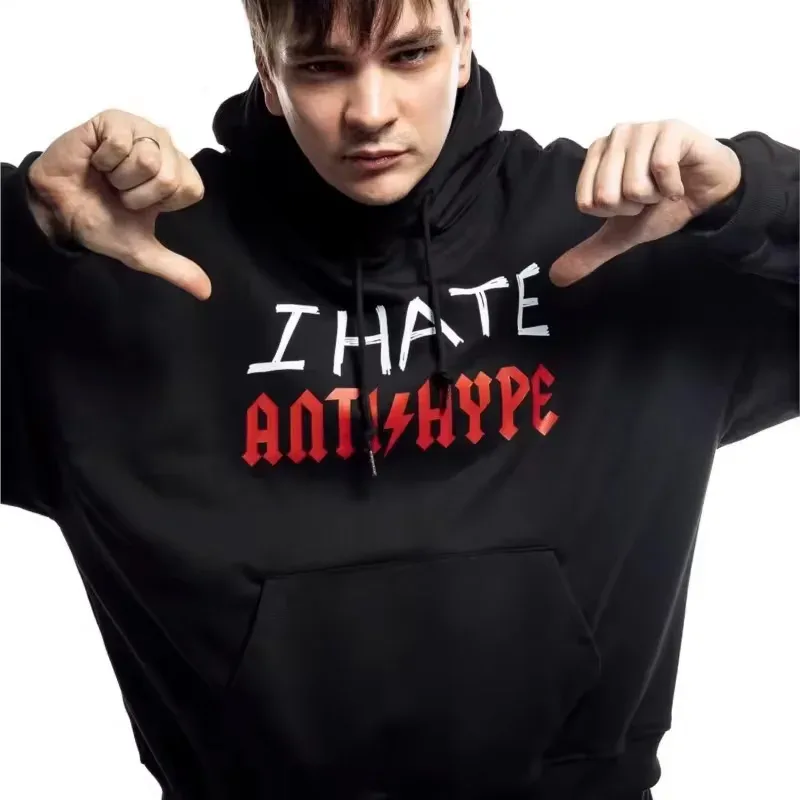 Herren Hoodies I HATE ANTIHYPE Brief Harajuku Übergroßer Pullover Print Sweatshirt Hip Hop Mode Y2k Langarm Tops Kleidung — image 6
