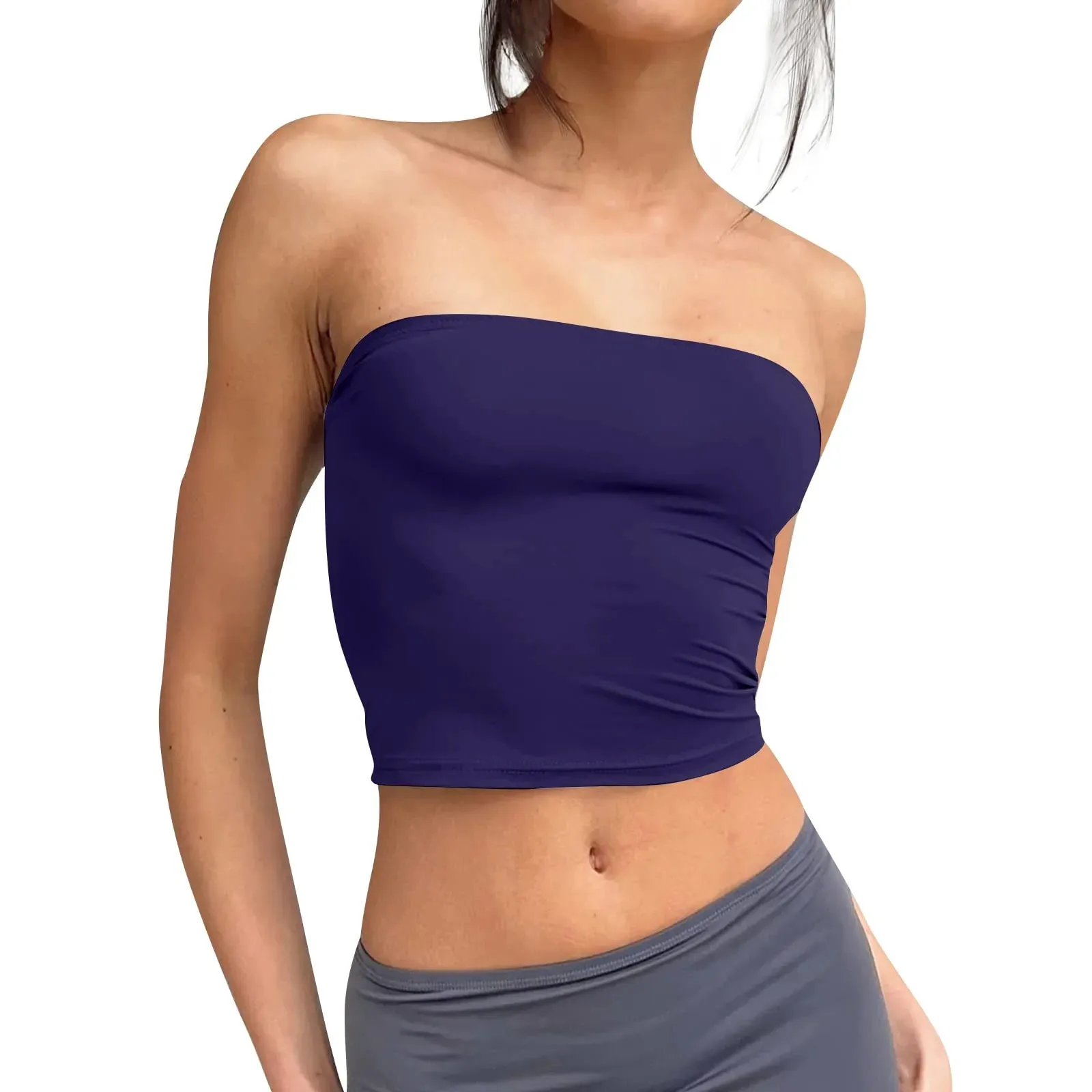 Trägerloses Crop-Top für Damen, Basic, rückenfrei, ärmellos, Bandeau, niedlich, sexy Tops, Trend, Street-Fashion, klassisch, einfarbig, Röhren-Tops — image 6