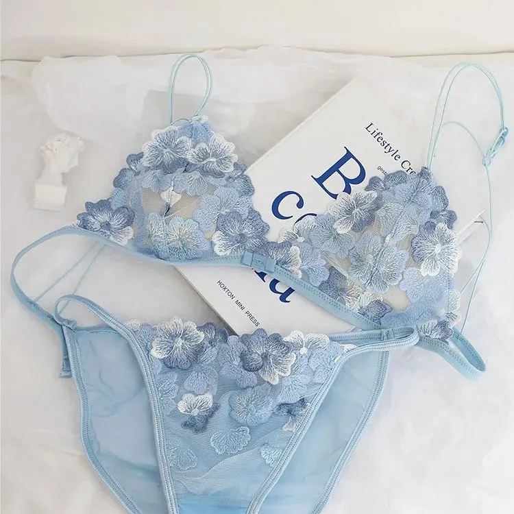 Bralette Renda Perancis Payudara Kecil Wanita Tanpa Wayar Ultra Nipis Seksi Sulaman Mesh Tanpa Underwire Push Up Set Bra Keselesaan BANERDANNI — image 9