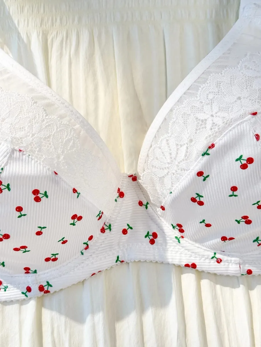 Ensemble soutien-gorge et culotte en dentelle à motif cerise pour femmes, grande taille, bretelles réglables, doux, non rembourré, respirant, ensemble de Lingerie — image 6
