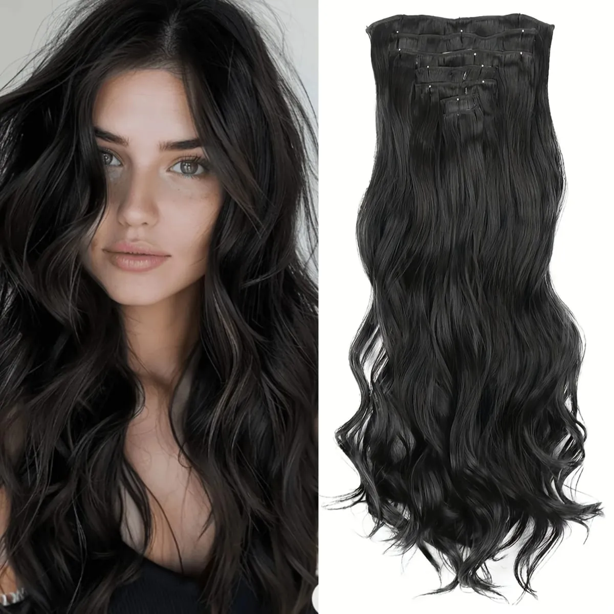 Coiffure longue droite 16 Clips 7 pièces/ensemble Extensions de cheveux postiches synthétiques blondes noires naturelles résistantes à la chaleur pour les femmes — image 13