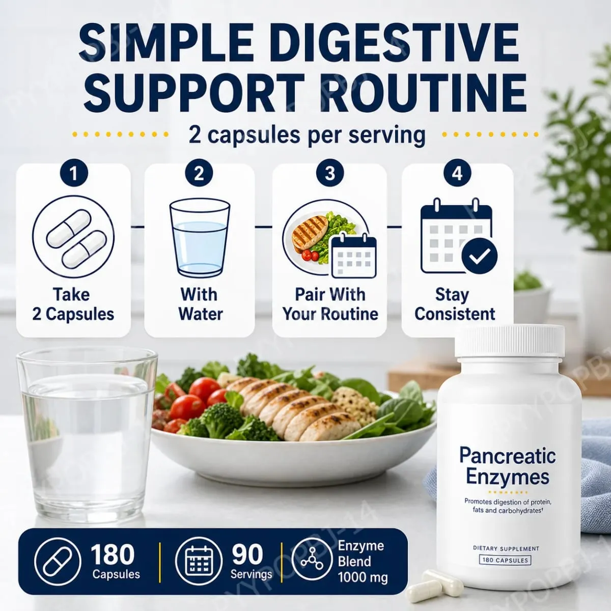 Integratore di enzimi digestivi 180 capsule Miscela di enzimi pancreatici proteasi amilasi lipasi supporta la digestione di proteine, grassi e carboidrati — image 6