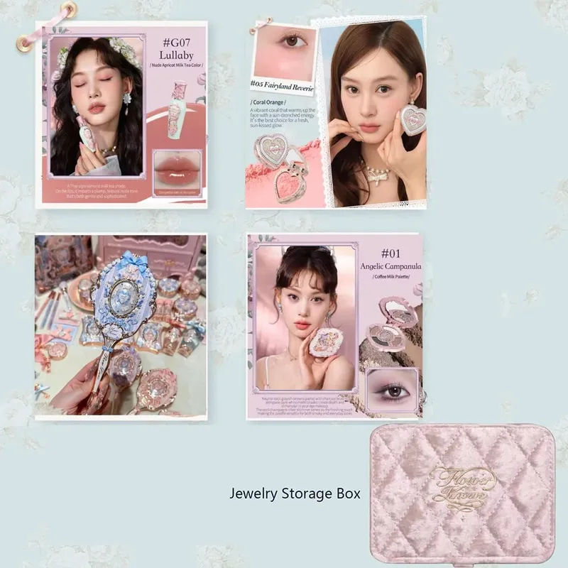 Flower Knows Makeup Profissional Completa Eye Shadow Air Cushion CC Cream Blush Lipstick & Mascara Jewelry Storage Box Gift Set