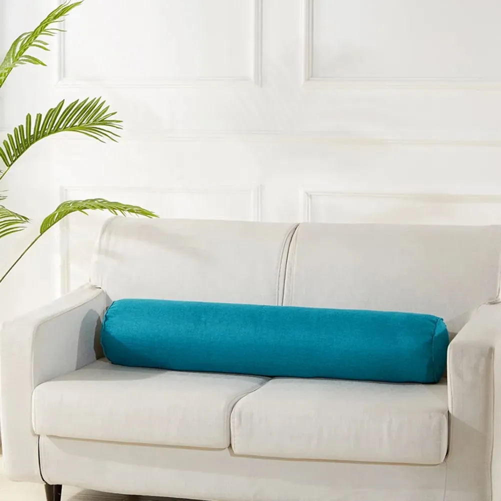 Coussin en tissu en forme de cylindre en lin, coussin de taille longue, doux et confortable, traversin bleu paon, pour la maison et le bureau, 1 pièce — image 3