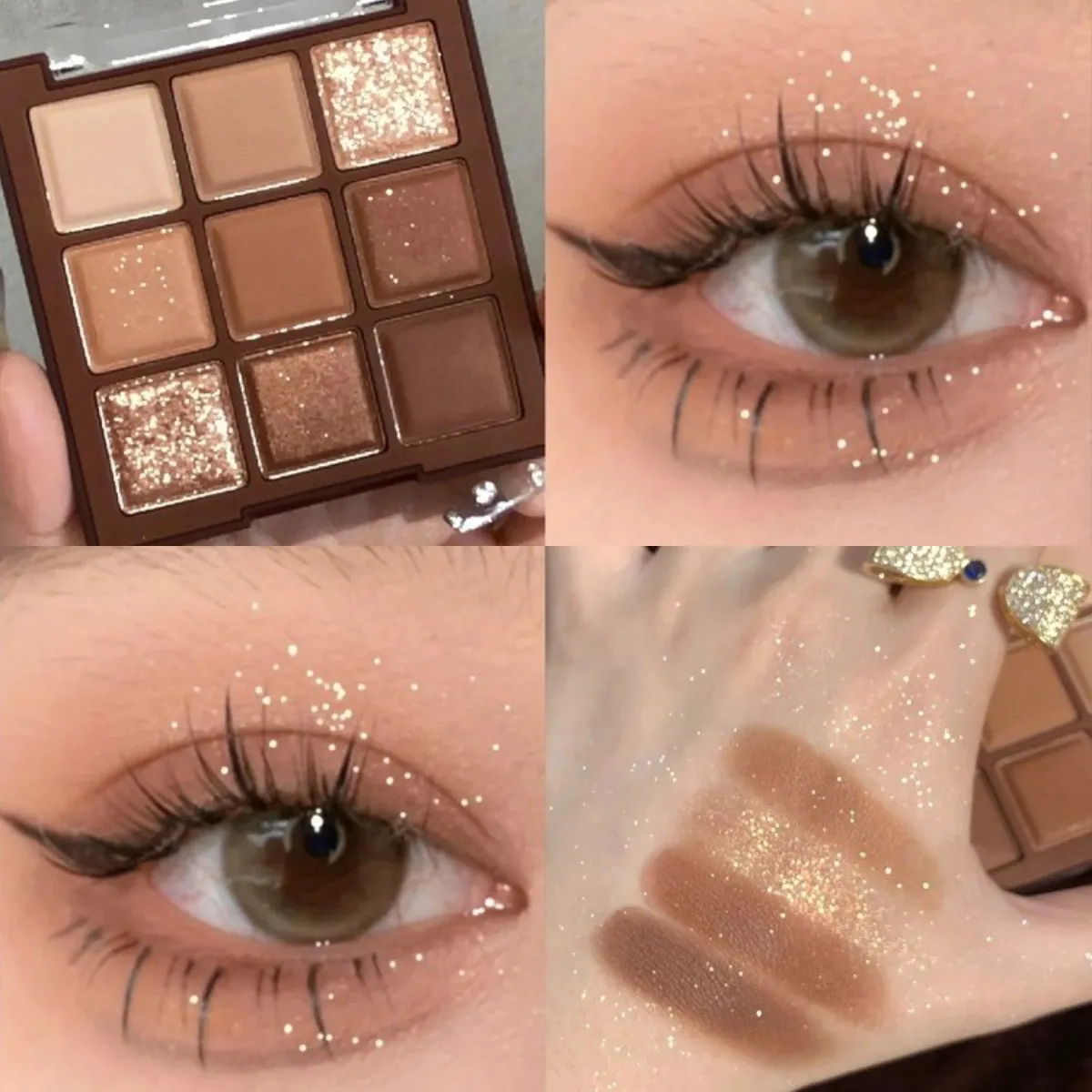 Palette di ombretti glitterati a 9 colori Palette di ombretti acrilici opachi luccicanti marrone cioccolato Cosmetici per trucco coreano impermeabili — image 3