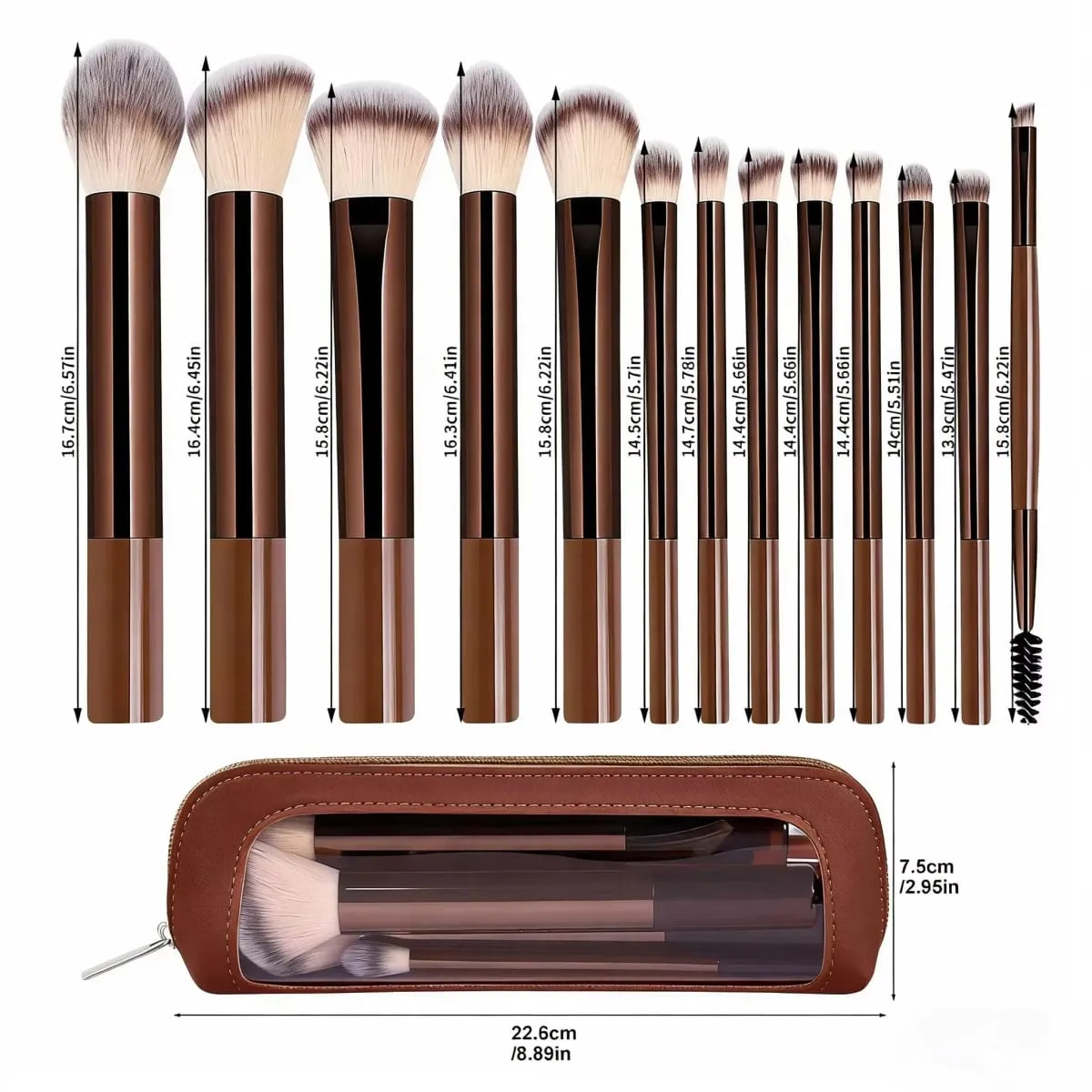 13ks štětců na make-up s úložným sáčkem Měkký nadýchaný kosmetický podkladový pudr oční stíny Kabuki Blending Beauty Tool Makeup — image 2