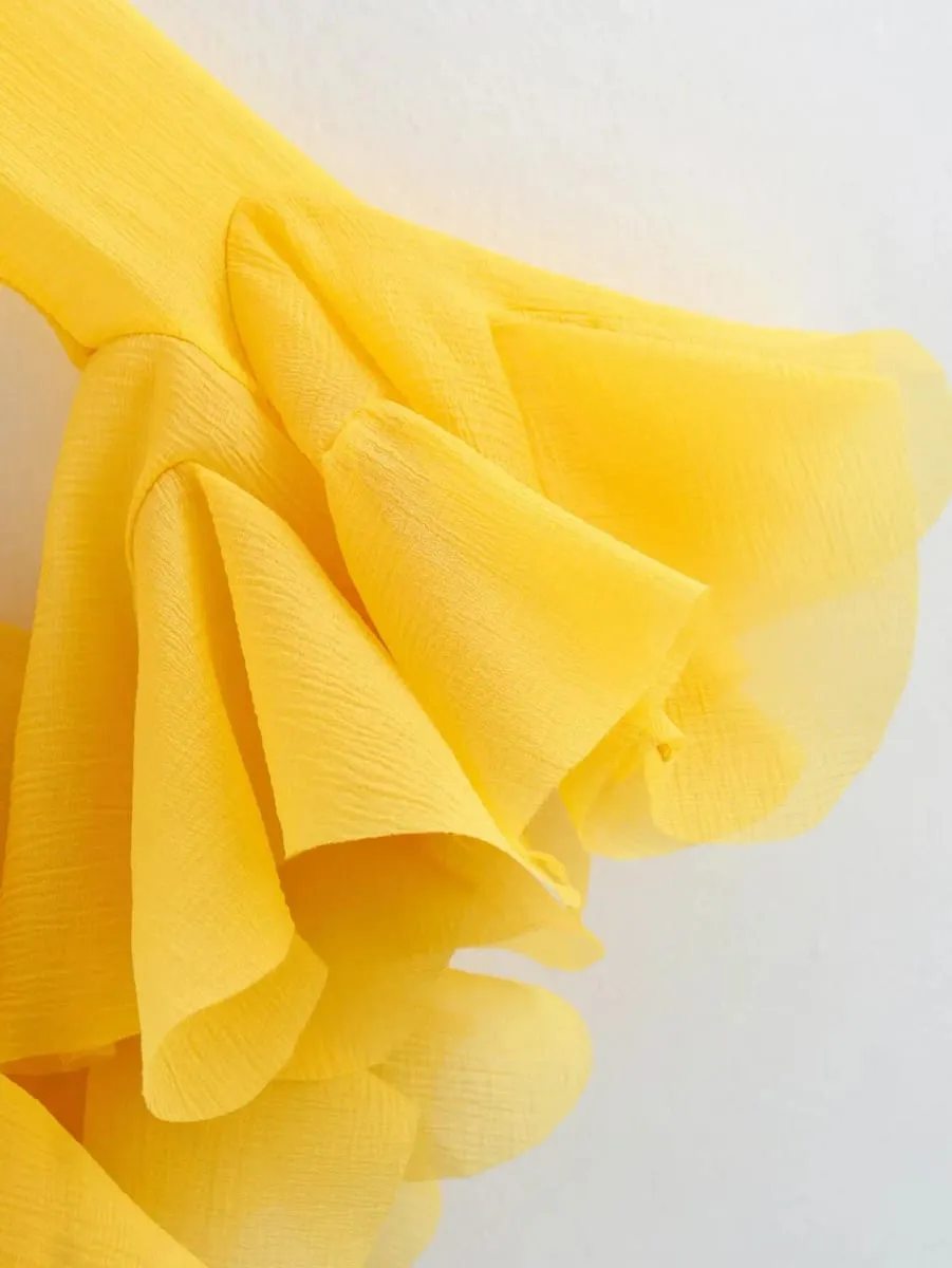 2026 Sommer Kvinders Elegante Flerlags Flæsede Kant-Minikjoler Dame Sød Fransk Stil Lange Flare-ærmer Slim Fit Puffy Robe