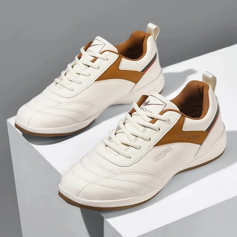 Double Star Men's White Leather รองเท้าผ้าใบลำลองน้ำหนักเบาระบายอากาศได้ลื่นรองเท้ากีฬาที่เดิน — image 7