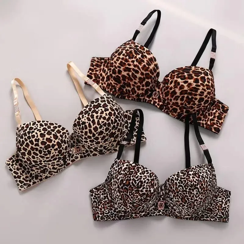 Set di biancheria intima sexy con stampa leopardata Set di reggiseno spesso inferiore sottile superiore Set di reggiseno push-up sexy — image 2