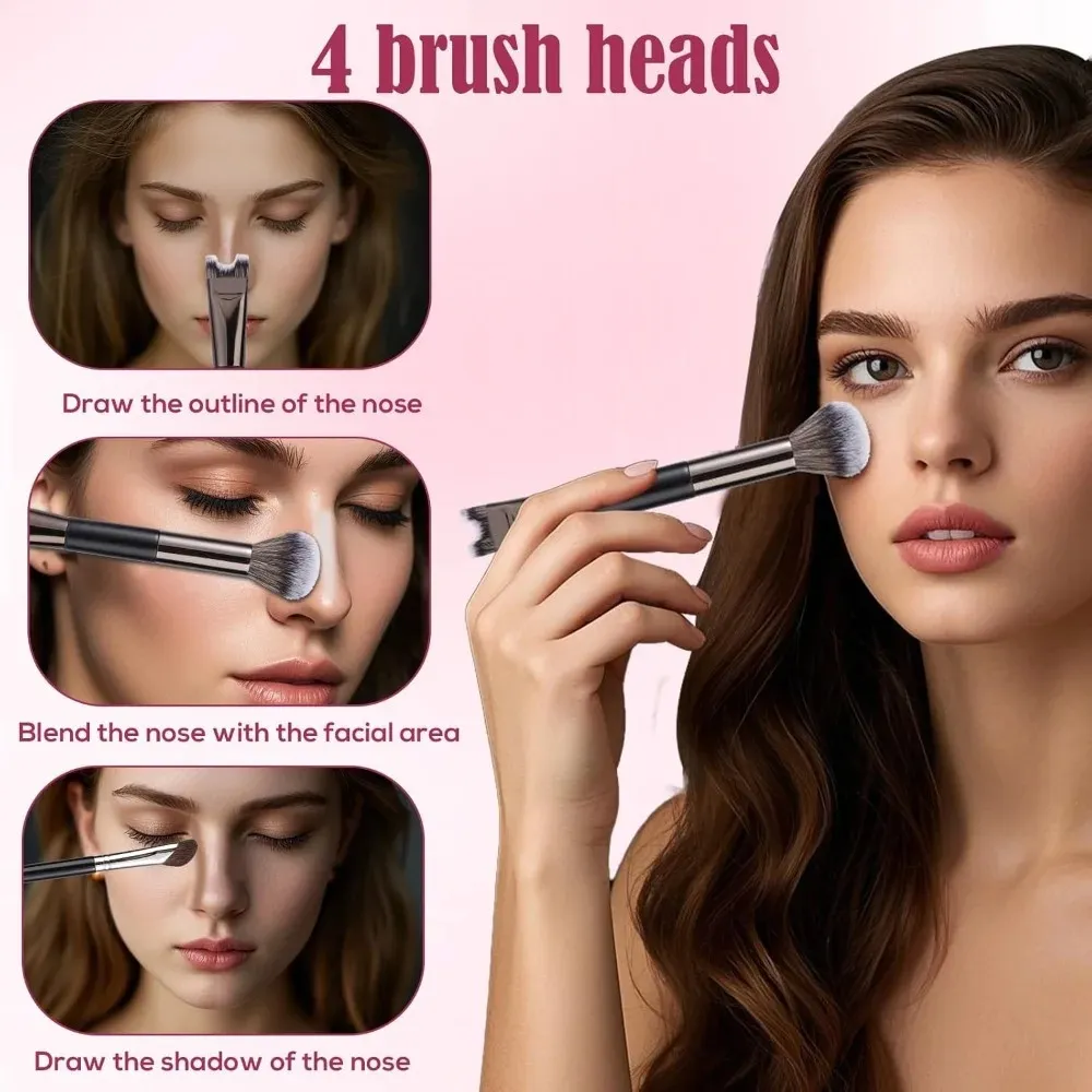 Profesional 3/1 Keping Berus Kontur Hidung 2 dalam 1 Set Berus Mekap Dwi Kepala Serbuk Blush Eyeshadow Berus Kontur Alat Kecantikan — image 4