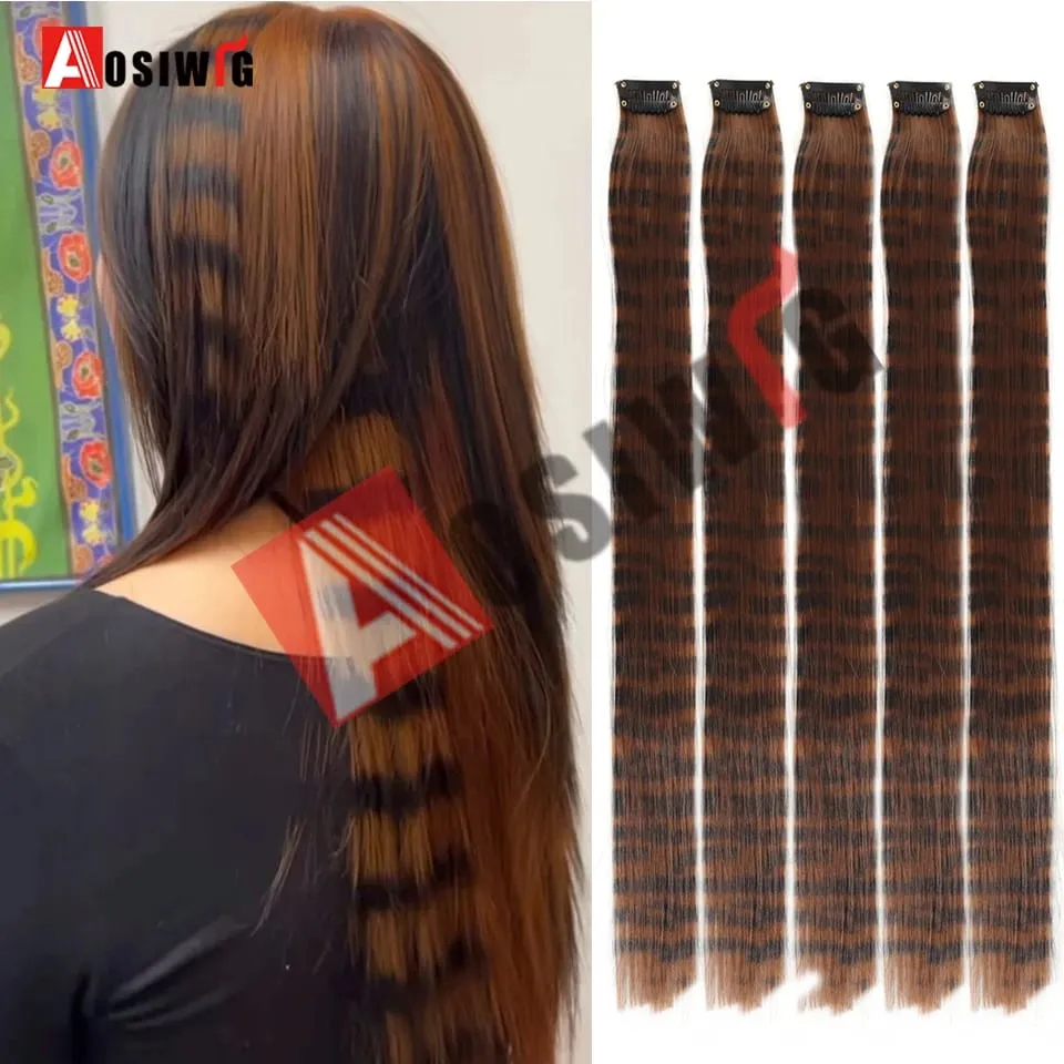 5PC สังเคราะห์ Feather Hair Extensions พร้อมคลิปทนความร้อนตรงผมสีสีดำคลิปผมสตรี 8G — image 12