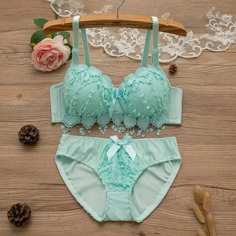 Women Wireless Lingerie Set Tassel Lace Bow Decor Push‑Up Bra & Panty Suit Adjustable Straps Ladies Intimate Underwear 32-38 — image 3