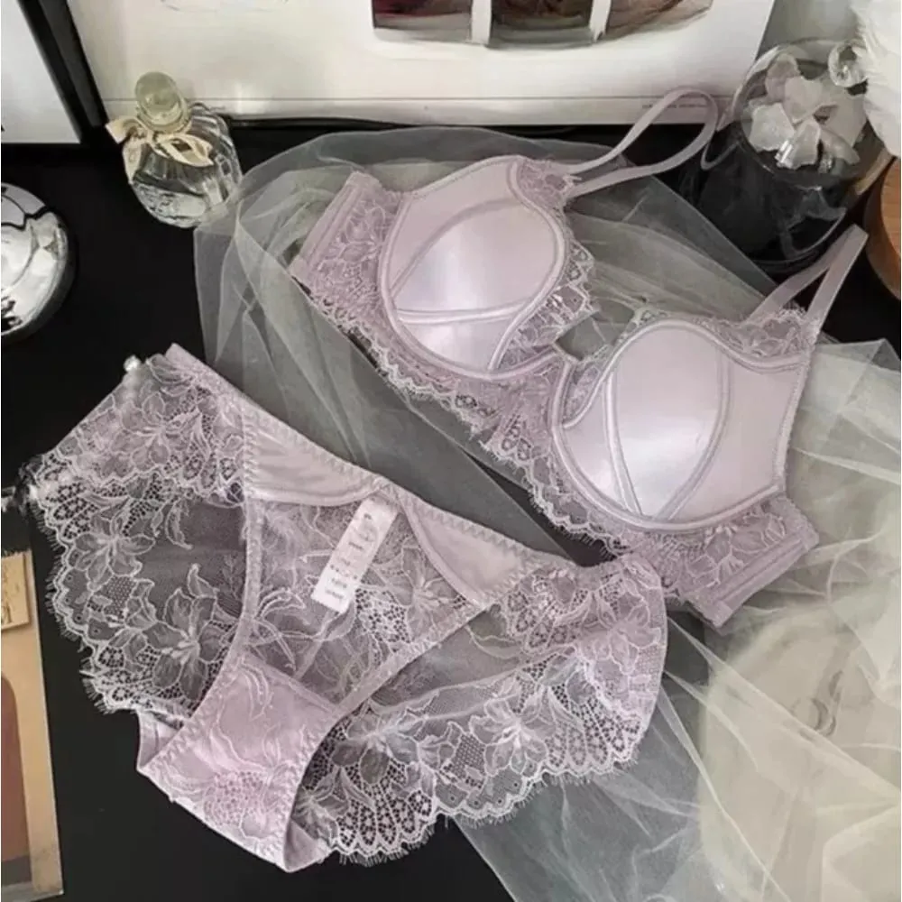 Push Up Bra Wanita Seksi French Lace Minimizer Liputan Penuh Wayarles Nipis Anti Kendur Sokongan Keselesaan Pakaian Dalam S-XL — image 4