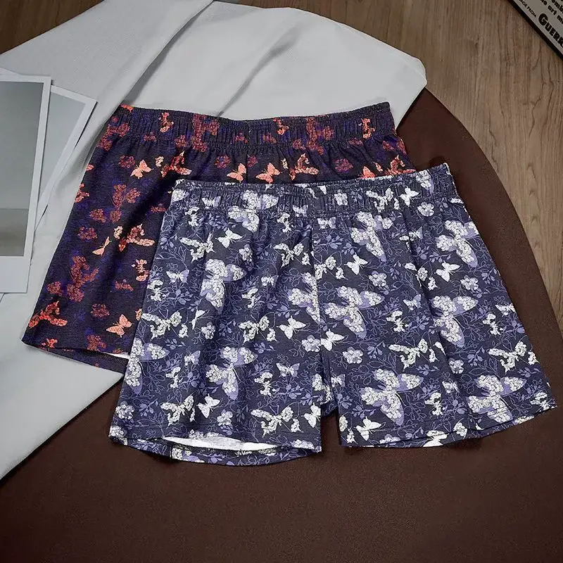 Conjunto de 4 peças de calças de ângulo plano com estampa de borboleta personalizada masculina, calças aro elásticas respiráveis soltas, roupa íntima casual masculina — image 4