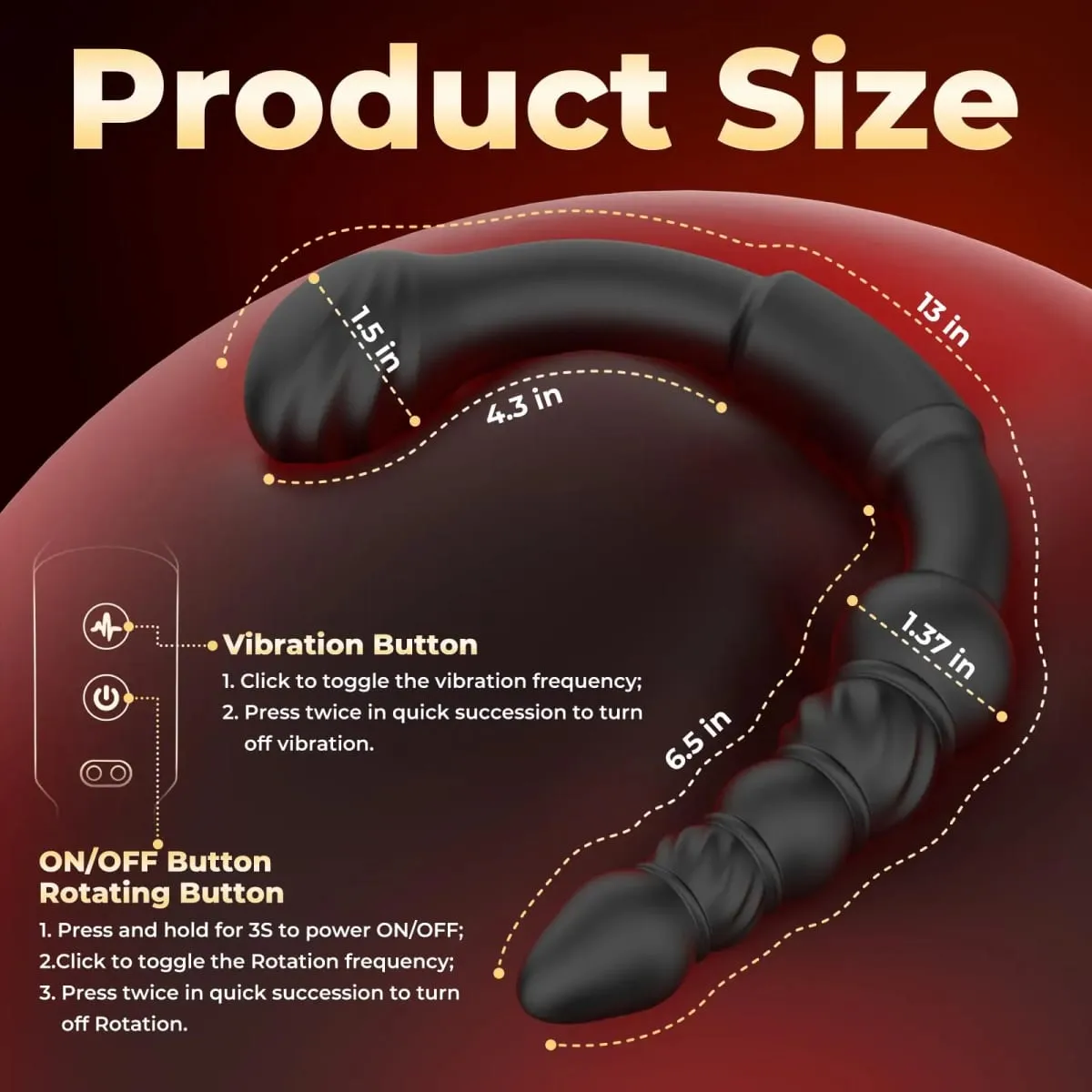 Dual-Ended Vibrating Prostate Massager โค้ง Anal Dildo Butt Plug Vibrator หมุน Anal ลูกปัดของเล่นสำหรับผู้ใหญ่สำหรับผู้ใหญ่ — image 4
