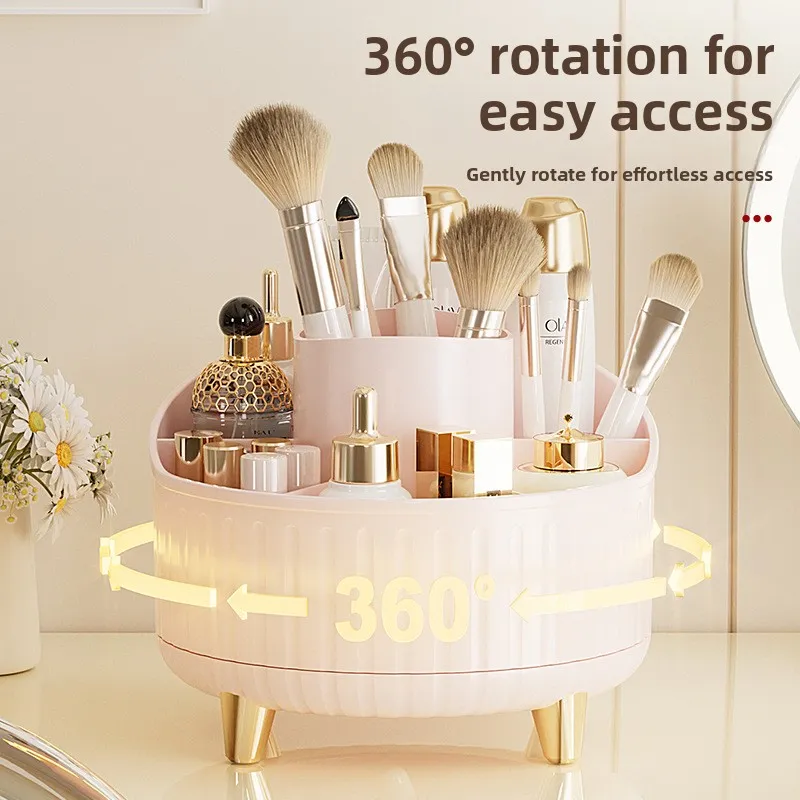 Um 360° drehbarer Make-up-Organizer – 1 Stück Kunststoff-Kosmetikaufbewahrung mit 7 Fächern – multifunktionaler Halter für Pinsel — image 2
