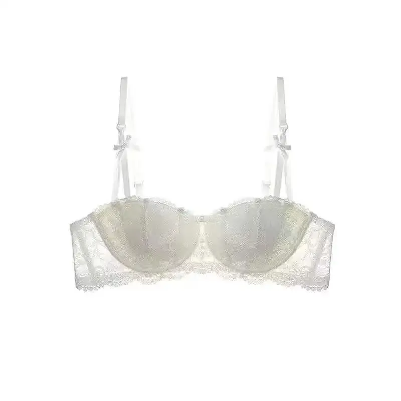 French Lace Half-Cup Bra Ultra-Thin Compact Small Bras Kawaii Lingerie Sexy Push Up Japanese Style Minimalist Design for Women